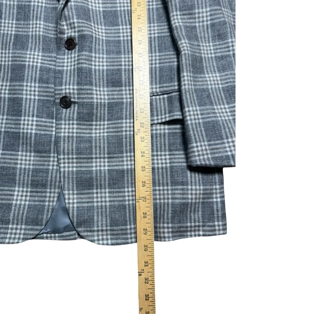 Brooks Brothers 1818 Madison Sport Coat Mens 42S Grey Plaid Wool Silk Linen Good